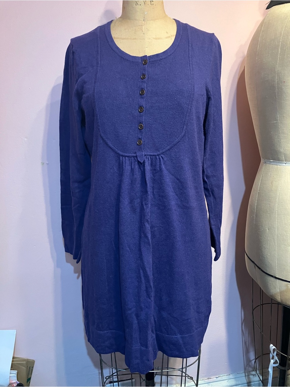 Boden Long-Sleeve Button-Front Knit Dress - deep violet